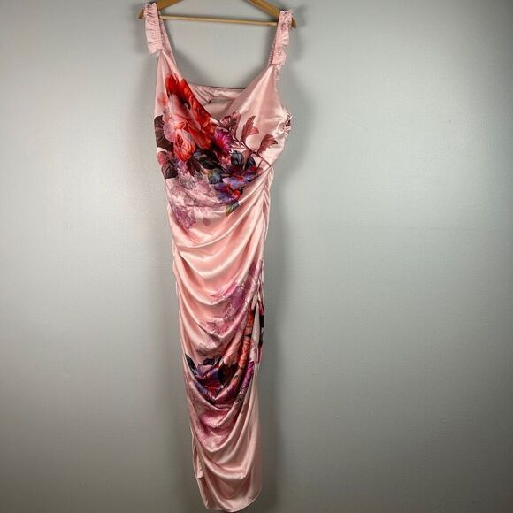 BHLDN Callie Sleeveless Ruched Floral Charmeuse Midi Dress - Picture 5 of 13